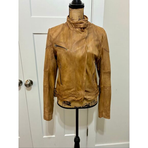 Free People Rugged Leather Jacket Camel Small 100% Lamb Leather - Picture 5 of 15